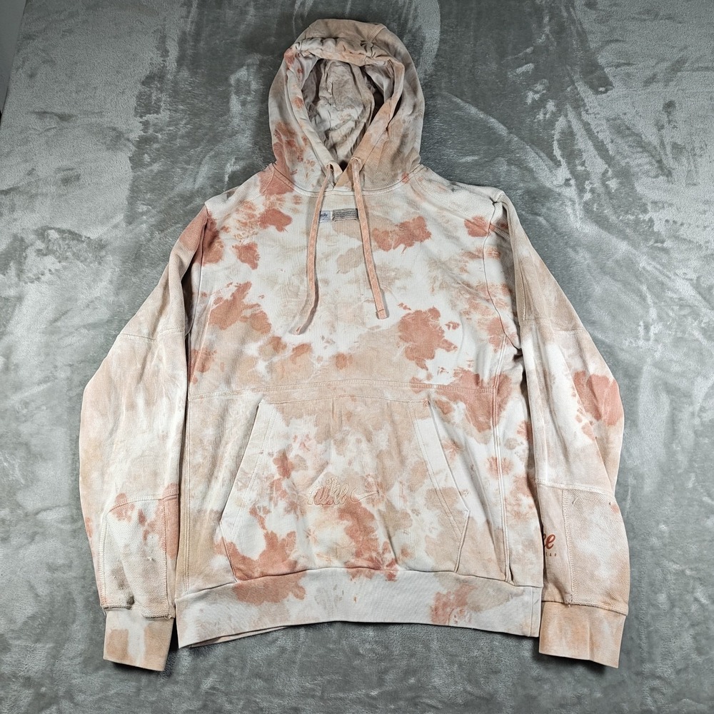 Nike Hoodie Mens Medium Ivory Tie Dye Sportswear Embroidered Pullover